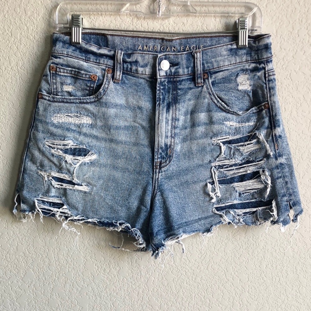 American Eagle Highest Rise 90s Boyfriend Jean Shorts Distressed 8 Ripped Cutoff